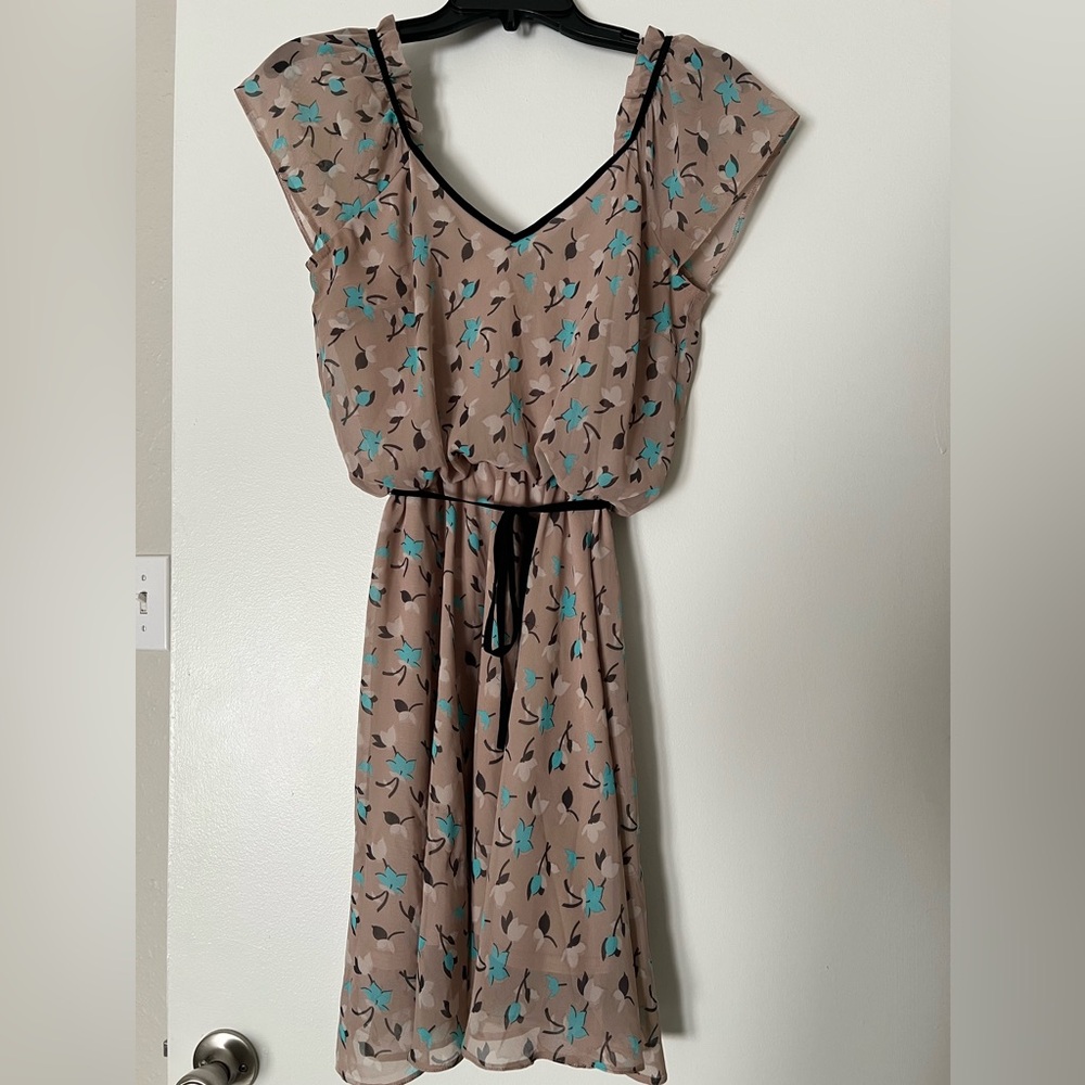 Tan dress with blue and tan flowers